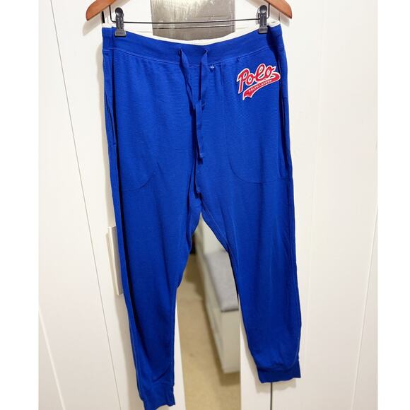 Polo Ralph Lauren Waffle Knit Script Logo Pajama Joggers Blue Men’s XL - Picture 2 of 13